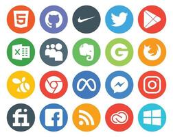 20 Social Media Icon Pack inklusive Messenger Meta Myspace Chrome Browser vektor