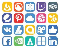 20 social media ikon packa Inklusive Facebook viddler icloud Google allo adsense vektor