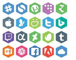 20 Social Media Icon Pack inklusive Powerpoint Envato Smugmug Deviantart Twitch vektor