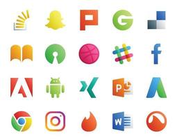 20 social media ikon packa Inklusive powerpoint android ibooks adobe chatt vektor
