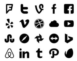 20 Social Media Icon Pack, einschließlich Bing Photo Dribbble Browser Stumbleupon vektor