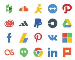20 social media ikon packa Inklusive adsense Google kör cc förare uber vektor