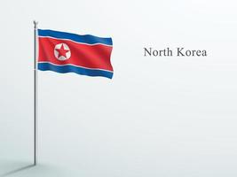 norr korea flagga 3d element vinka på stål flaggstång vektor