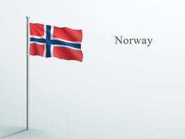 Norge flagga 3d element vinka på stål flaggstång vektor