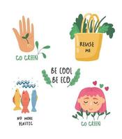 eco vektor illustration. noll avfall livsstil. använda sig av eco väska hand dragen element av noll avfall liv. miljövänlig karaktär. Nej plast. platt isolerat design