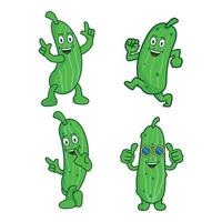 süßes Gurken-Sammelset. lustige und humorvolle cartoon-gurke im flachen stil. Gemüse-Clipart-Vektor-Illustrationsvorlage vektor