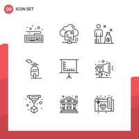 Mobile Interface Outline Set von 9 Piktogrammen von bearbeitbaren Vektordesign-Elementen für Ankündigungstafel Business Blackboard Scooter vektor