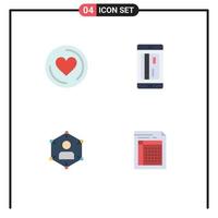 mobil gränssnitt platt ikon uppsättning av 4 piktogram av hjärta kommunikation bank kreditera människor redigerbar vektor design element