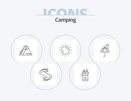 Camping-Line-Icon-Pack 5 Icon-Design. Lebensmittel. grillen. wandern. Wikinger. Werkzeug vektor