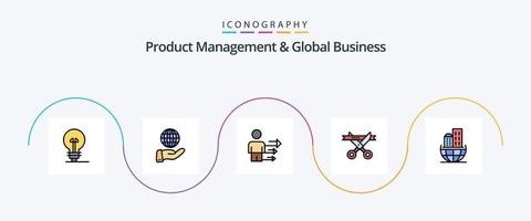 produkt managment och global företag linje fylld platt 5 ikon packa Inklusive arkitektur. öppning. närma sig. modern. företag vektor