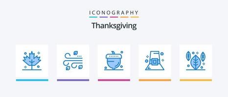 Thanksgiving Blue 5 Icon Pack inklusive Blatt. das Erntedankfest. Herbst. Thanksgiving-Hut. Mode. kreatives Symboldesign vektor