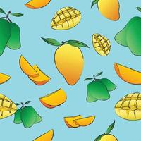 gul och grön mango mönster sömlös vektor på blå himmel Färg bakgrund , frukt mönster sömlös tapet