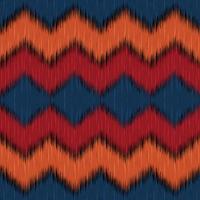 usbekisches Zickzack-Ikat-Muster. marineblaue, orange und rote Farben mit dunklem Ton. traditioneller stoff in usbekistan und zentralasien, der in wohnkultur, polstermöbeln und modedesign verwendet wird. Vektor