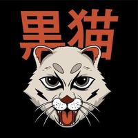 japanischer text der kopfkatze für t-shirt design vektor