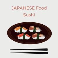 sushi, traditionell japansk mat. asiatisk skaldjur grupp. mall för sushi restaurang, Kafé, leverans eller din företag vektor