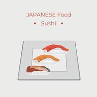 Sushi, traditionelles japanisches Essen. Gruppe asiatischer Meeresfrüchte. Vorlage für Sushi-Restaurant, Café, Lieferung oder Ihr Unternehmen vektor