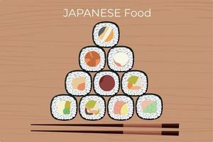 vektor ikon uppsättning av smaskigt färgad sushi rullar. samling av annorlunda smaker och slag. traditionell japansk mat. asiatisk skaldjur grupp