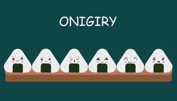 vektor illustration av onigiri i de stil av söt. japansk snabb mat tillverkad av ris med en fyllning bildas i de form av en triangel av inte jag heller tång.