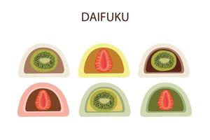 Daifuku-Vektor. Daifuku auf weißem Hintergrund. Daifuku ist ein japanisches Dessert. sammlung verschiedener daifuku mochi vektor