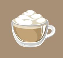 Cappuccino mit Schaum in einer Glasbecher-Vektorillustration. Clipart, Aufkleber, Druck, Zeichen oder Symbol für Cafés, Cafés, Restaurants usw. vektor