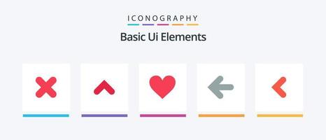 grundläggande ui element platt 5 ikon packa Inklusive tillbaka. punkt tillbaka. kärlek. tillbaka. pil. kreativ ikoner design vektor