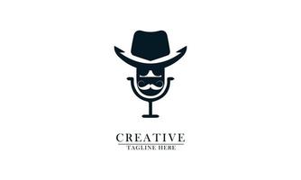 gammal cowboy hatt, tjock mustasch glasögon och podcast mic vektor