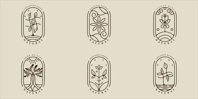 Satz von Blatt Ökologie Logo Strichzeichnungen einfache Vektor Illustration Vorlage Symbol Grafikdesign. Bündelsammlung verschiedener Natur- oder Naturzeichen und Symbole für Garten- oder Umweltkonzept mit Abzeichen