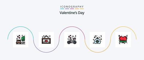 valentines dag linje fylld platt 5 ikon packa Inklusive parfym. gåva. kärlek. kärlek. cykling vektor