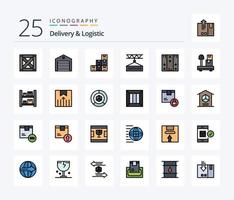 Lieferung und Logistik 25 Zeilen gefülltes Icon Pack inklusive Versandservice. Logistik. Versand. Lieferung. vektor