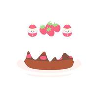 söt jul födelsedag choklad grädde kaka med jordgubbe. isolerat på vit bakgrund, platt design, eps10 vektor