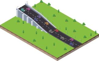 isometrisk scen av motorväg trafik väg med bro vektor