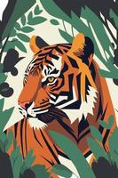 tiger i platt vektor stil för affisch vägg konst dekor boho illustration