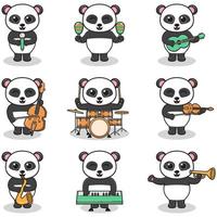 vektorillustration des niedlichen pandas, der musikinstrumente spielt. eine reihe süßer pandafiguren. karikaturtierspielmusik. Tiere Musiker. vektor