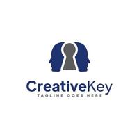 kreativ nyckel logotyp, med huvud och nyckelhål begrepp vektor