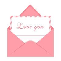 rosa kärlek kuvert med en brev. vektor illustration.