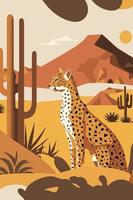 gepard vild djur- platt vektor illustration bakgrund matisse affisch