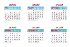 mall kalender 2023 juli till december vektor