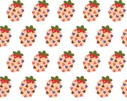 Nahtloses Muster von Erdbeeren in weißer Schokolade. festlicher süßer hintergrund für den valentinstag. vektor