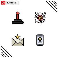 Stock Vector Icon Pack mit 4 Zeilenzeichen und Symbolen für Ausrüstungsfavoriten Zielkommunikation mobile editierbare Vektordesign-Elemente