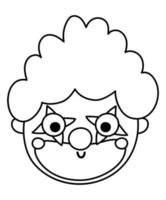 Vektor-Schwarz-Weiß-Clown-Gesicht. Zirkuskünstler Avatar Umriss Cliparts. Vergnügungsurlaub Symbol Leitung. niedliche lustige festivalcharakter-clipart. Street Show Comedian Illustration oder Malseite vektor