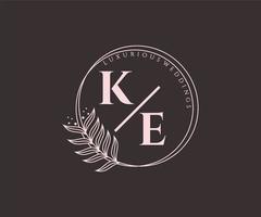 ke initialer brev bröllop monogram logotyper mall, hand dragen modern minimalistisk och blommig mallar för inbjudan kort, spara de datum, elegant identitet. vektor