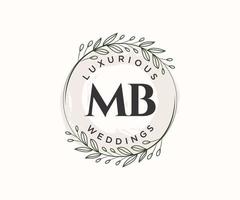 mb Initialen Brief Hochzeit Monogramm Logos Vorlage, handgezeichnete moderne minimalistische und florale Vorlagen für Einladungskarten, Datum speichern, elegante Identität. vektor