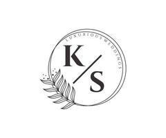 ks initials brief hochzeitsmonogramm logos vorlage, handgezeichnete moderne minimalistische und florale vorlagen für einladungskarten, save the date, elegante identität. vektor