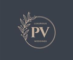 PV Initialen Brief Hochzeit Monogramm Logos Vorlage, handgezeichnete moderne minimalistische und florale Vorlagen für Einladungskarten, Datum speichern, elegante Identität. vektor