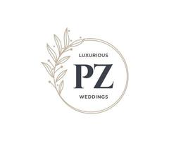 pz initialer brev bröllop monogram logotyper mall, hand dragen modern minimalistisk och blommig mallar för inbjudan kort, spara de datum, elegant identitet. vektor