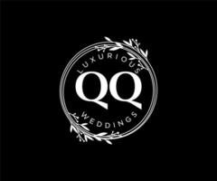 qq initialen brief hochzeit monogramm logos vorlage, handgezeichnete moderne minimalistische und florale vorlagen für einladungskarten, datum speichern, elegante identität. vektor