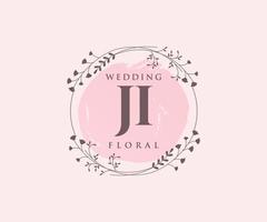 ji initialen brief hochzeit monogramm logos vorlage, handgezeichnete moderne minimalistische und florale vorlagen für einladungskarten, datum speichern, elegante identität. vektor