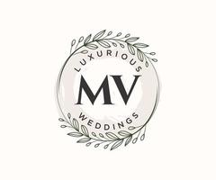 mv Initialen Brief Hochzeit Monogramm Logos Vorlage, handgezeichnete moderne minimalistische und florale Vorlagen für Einladungskarten, Datum speichern, elegante Identität. vektor