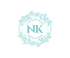 nk initialer brev bröllop monogram logotyper mall, hand dragen modern minimalistisk och blommig mallar för inbjudan kort, spara de datum, elegant identitet. vektor