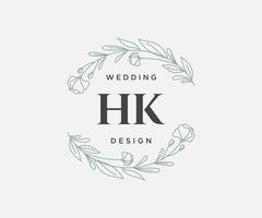 hk initialen brief hochzeitsmonogramm logos sammlung, handgezeichnete moderne minimalistische und florale vorlagen für einladungskarten, save the date, elegante identität für restaurant, boutique, café im vektor